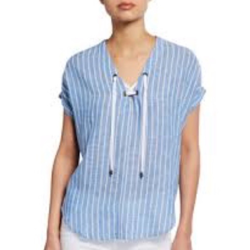 Rails XS Geri lace up short sleeve Top in blue white St. Germaine stripe Sz XS